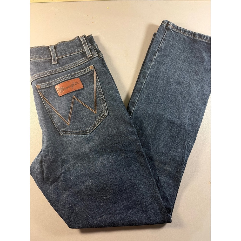 Wrangler Retro Jeans Mens 30x34 Blue Relaxed Boot Dark Wash Stretch Deniim